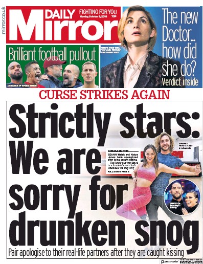Daily Mirror Newspaper Front Page for 8 October 2018