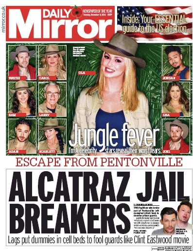 Daily Mirror Newspaper Front Page for 8 November 2016