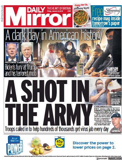Daily Mirror (UK) Newspaper Front Page for 8 January 2021