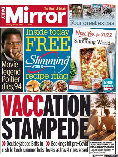Daily Mirror (UK) Newspaper Front Page for 8 January 2022