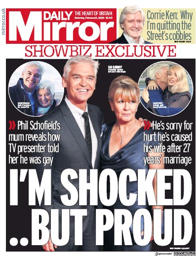 Daily Mirror Newspaper Front Page for 8 February 2020