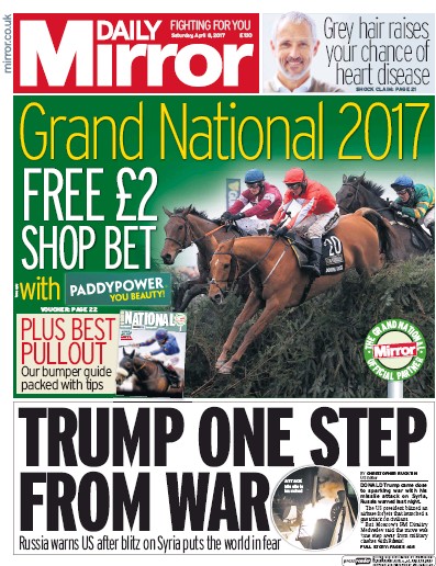 Daily Mirror Newspaper Front Page for 8 April 2017