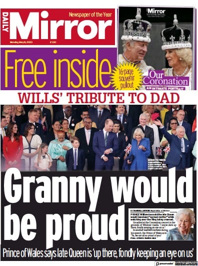 Daily Mirror (UK) Newspaper Front Page for 8 May 2023