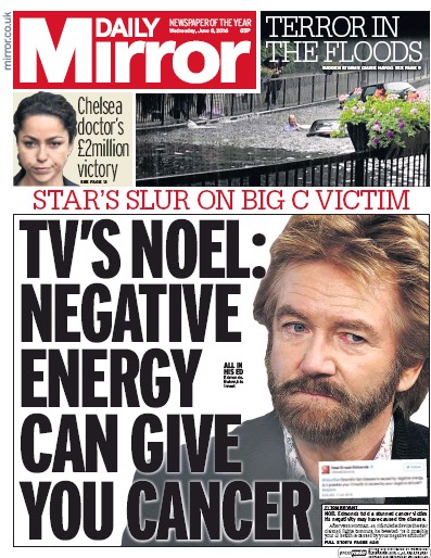Daily Mirror Newspaper Front Page for 8 June 2016