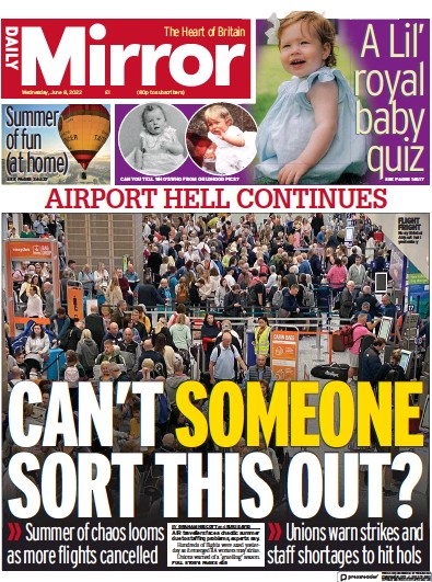 Daily Mirror (UK) Newspaper Front Page for 8 June 2022
