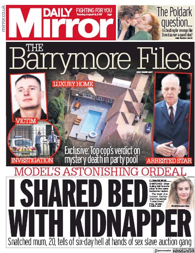 Daily Mirror Newspaper Front Page for 8 August 2017