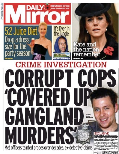 Daily Mirror (UK) Newspaper Front Page for 9 November 2015