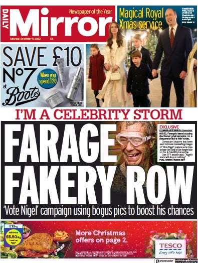 Daily Mirror (UK) Newspaper Front Page for 9 December 2023