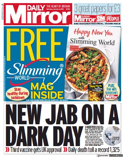 Daily Mirror (UK) Newspaper Front Page for 9 January 2021