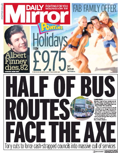 Daily Mirror Newspaper Front Page for 9 February 2019