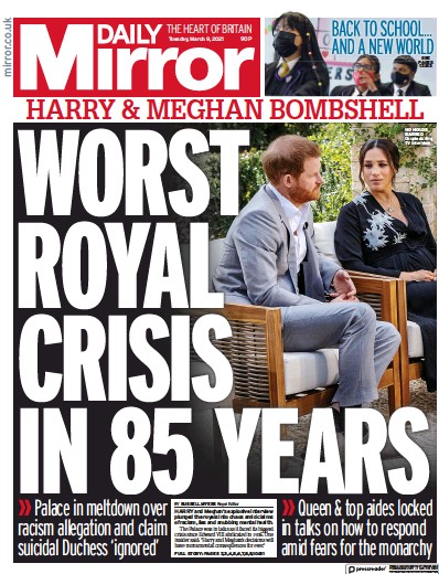 Daily Mirror (UK) Newspaper Front Page for 9 March 2021