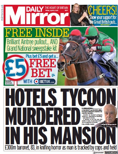 Daily Mirror (UK) Newspaper Front Page for 9 April 2021