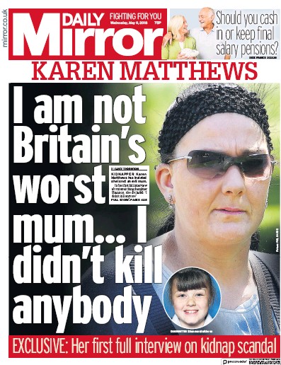 Daily Mirror Newspaper Front Page for 9 May 2018
