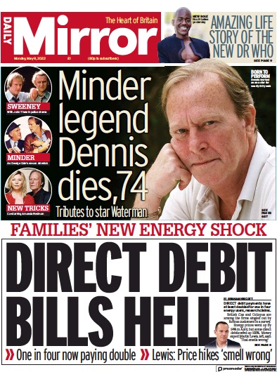 Daily Mirror (UK) Newspaper Front Page for 9 May 2022