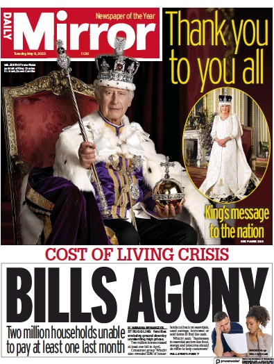 Daily Mirror (UK) Newspaper Front Page for 9 May 2023