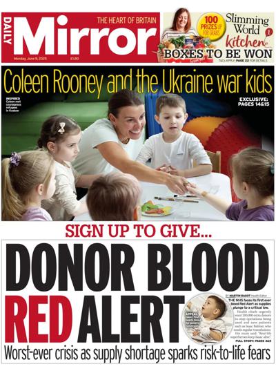 Daily Mirror (UK) Newspaper Front Page for 9 June 2025