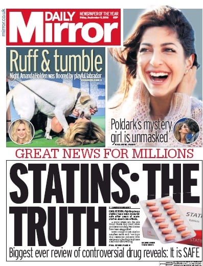 Daily Mirror Newspaper Front Page for 9 September 2016