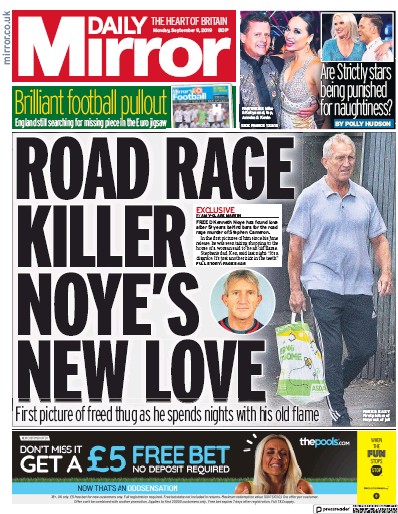 Daily Mirror Newspaper Front Page for 9 September 2019