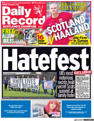 Daily Record (UK) Newspaper Front Page for 10 October 2022