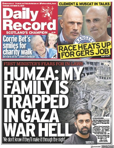Daily Record (UK) Newspaper Front Page for 10 October 2023