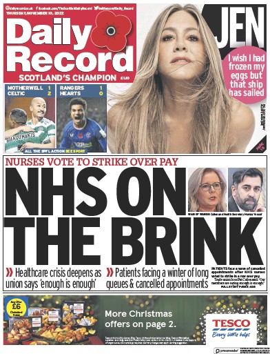 Daily Record (UK) Newspaper Front Page for 10 November 2022