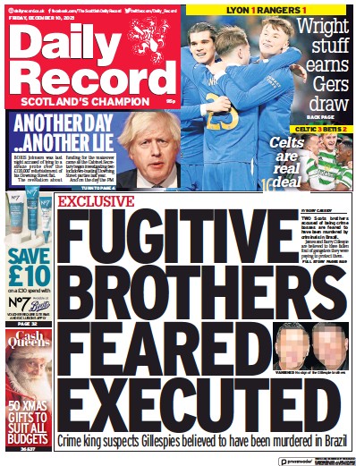 Daily Record (UK) Newspaper Front Page for 10 December 2021
