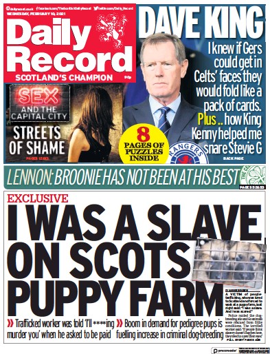 Daily Record Newspaper Front Page for 10 February 2021