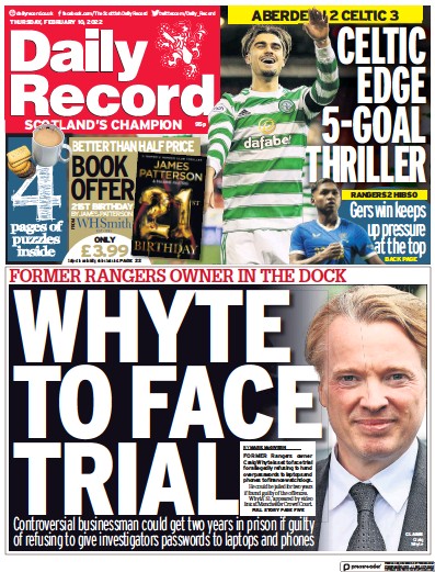 Daily Record (UK) Newspaper Front Page for 10 February 2022