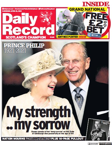 Daily Record (UK) Newspaper Front Page for 10 April 2021