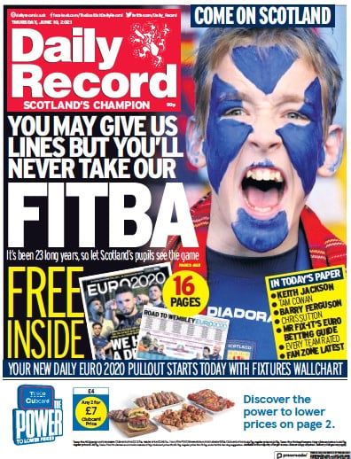 Daily Record Newspaper Front Page for 10 June 2021
