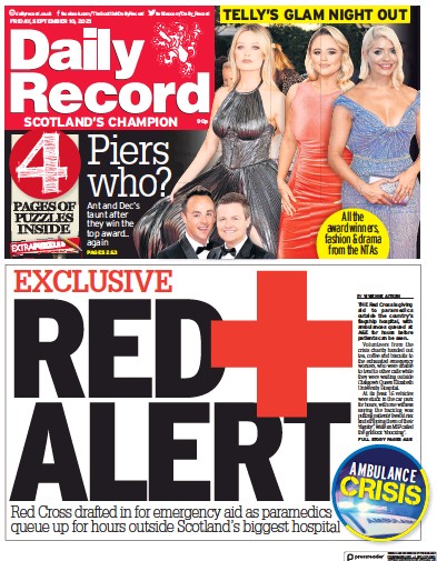 Daily Record (UK) Newspaper Front Page for 10 September 2021