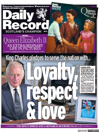 Daily Record (UK) Newspaper Front Page for 10 September 2022