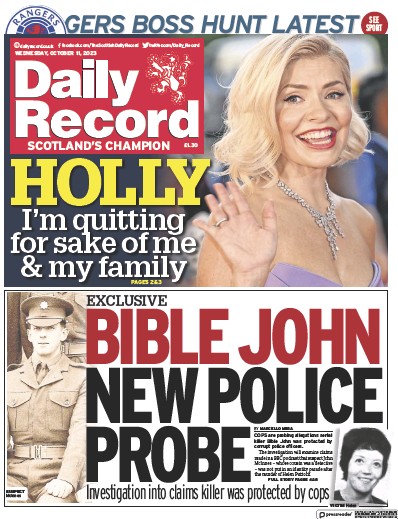 Daily Record (UK) Newspaper Front Page for 11 October 2023