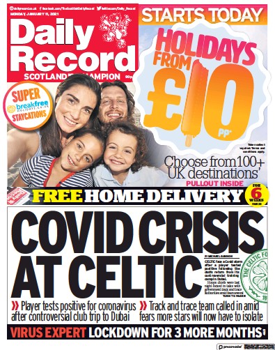 Daily Record (UK) Newspaper Front Page for 11 January 2021