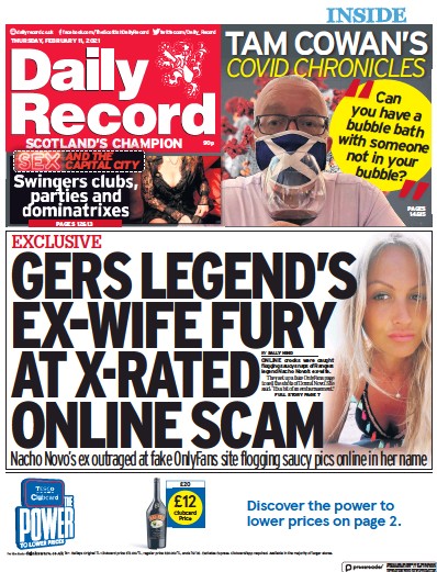 Daily Record (UK) Newspaper Front Page for 11 February 2021