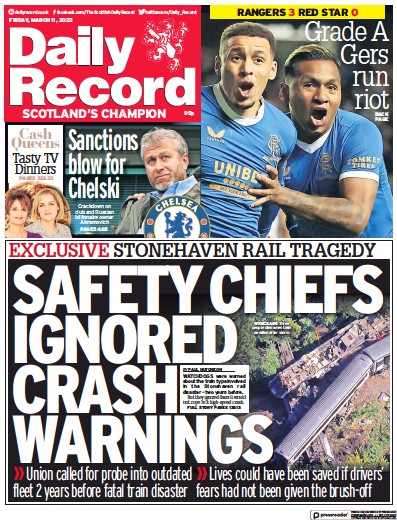 Daily Record (UK) Newspaper Front Page for 11 March 2022