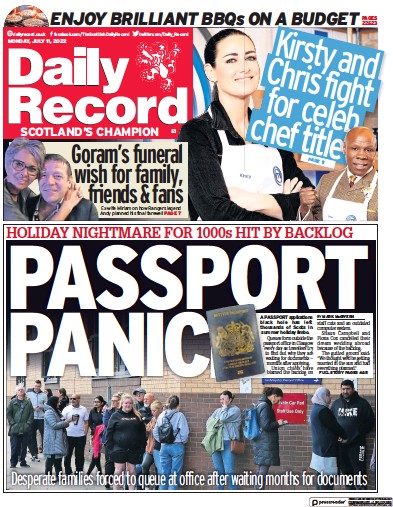 Daily Record (UK) Newspaper Front Page for 11 July 2022