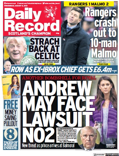 Daily Record (UK) Newspaper Front Page for 11 August 2021