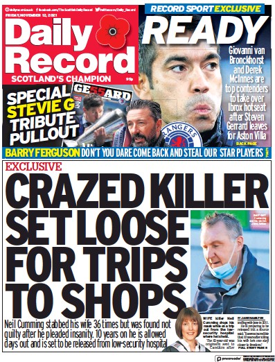 Daily Record (UK) Newspaper Front Page for 12 November 2021