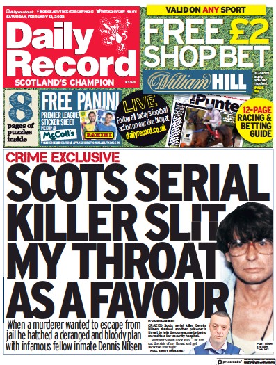 Daily Record (UK) Newspaper Front Page for 12 February 2022