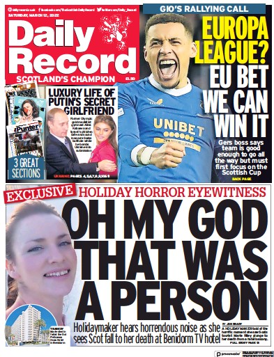 Daily Record (UK) Newspaper Front Page for 12 March 2022