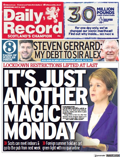 Daily Record (UK) Newspaper Front Page for 12 May 2021