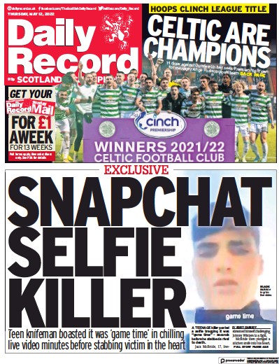Daily Record (UK) Newspaper Front Page for 12 May 2022