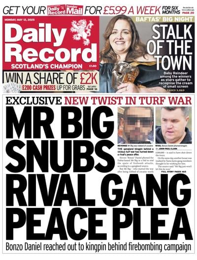 Daily Record (UK) Newspaper Front Page for 12 May 2025