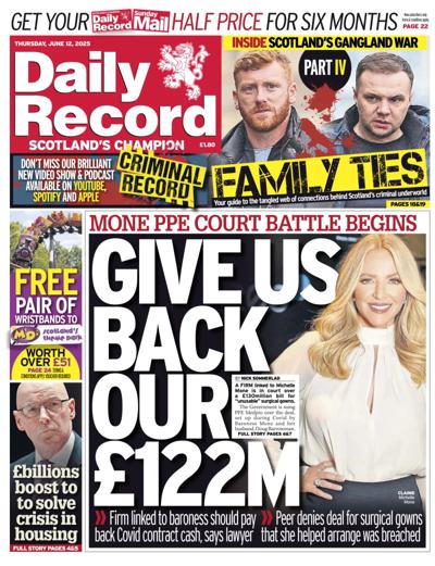 Daily Record (UK) Newspaper Front Page for 12 June 2025
