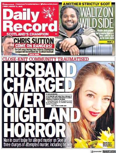 Daily Record (UK) Newspaper Front Page for 12 August 2022