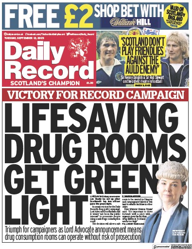 Daily Record (UK) Newspaper Front Page for 12 September 2023