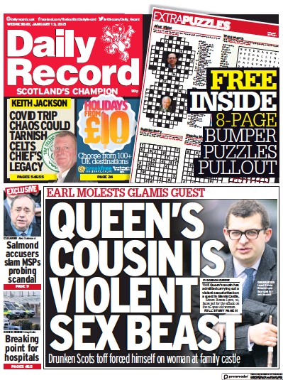 Daily Record (UK) Newspaper Front Page for 13 January 2021