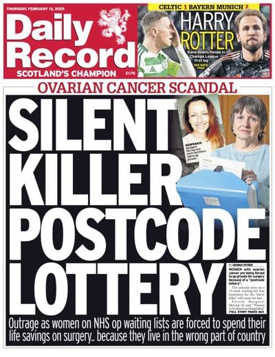 Daily Record (UK) Newspaper Front Page for 13 February 2025