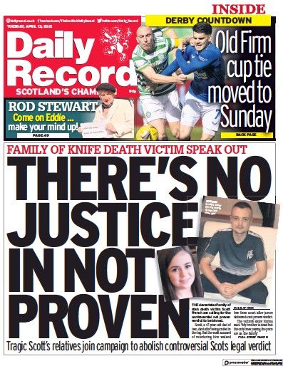 Daily Record (UK) Newspaper Front Page for 13 April 2021